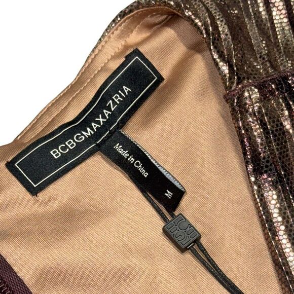 NWT womens BCBGMAXAZRIA purple gold Metallic knee length Dress size medium - Picture 7 of 10